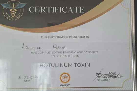 Certyfikat szkolenia Botulinum Toxin