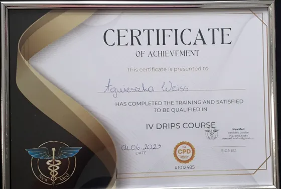 Certyfikat szkolenia IV Drips Course