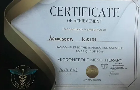 Certyfikat szkolenia Microneedle Mesotherapy
