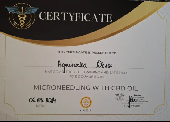 Certyfikat szkolenia Microneedling with CBD Oil